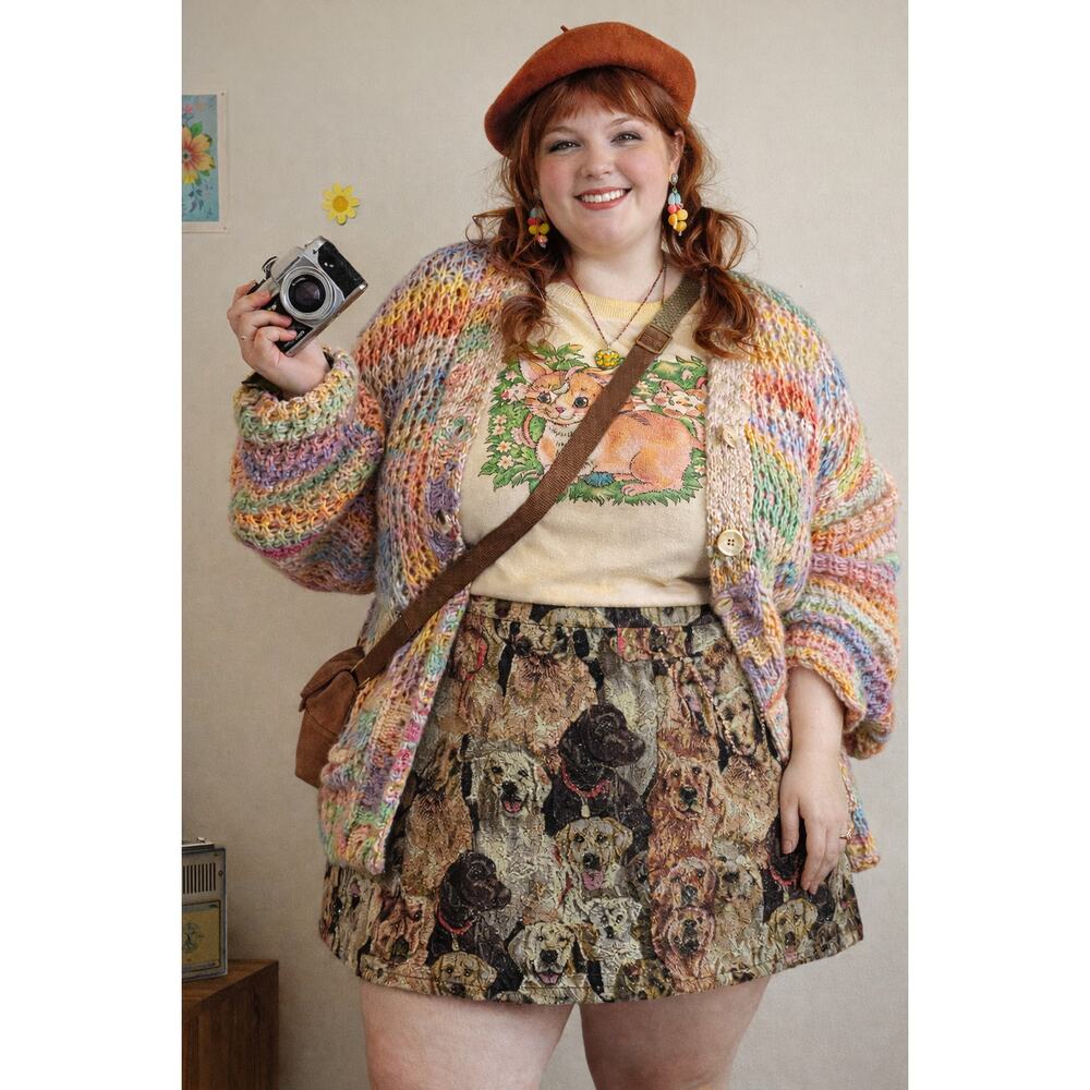 Shein Mini Skirt Plus 3XL Dog Tapestry Print A-Line Novelty Cottagecore Quirky